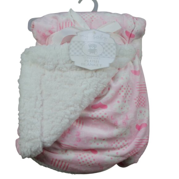 My Baby Pink Kitty Cat Heart Blanket Infant Girls Sherpa Fleece White NWT FLAW - Picture 1 of 4